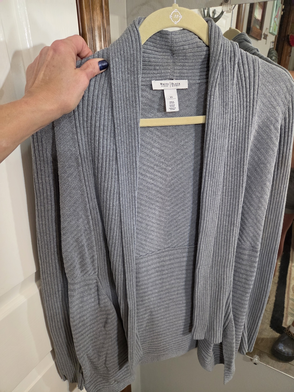 White House Black Market Gray Ribbed Open-Front Cardigan
